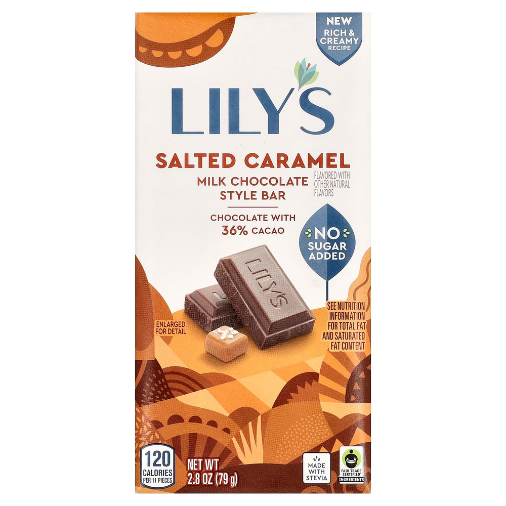 Lily's Sweets, батончик в молочном шоколаде, соленая карамель, 36% какао, 79 г (2,8 унции)