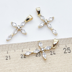 Подвеска Крест, цвет золото, фианиты, размер 22*14 мм, цена за 1 шт