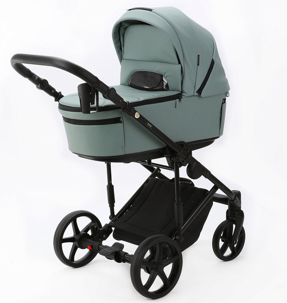 Детская коляска Adamex Zico Deluxe New 2 в 1 ZN-SA20 (СЕРО-ЗЕЛЕНАЯ КОЖА)
