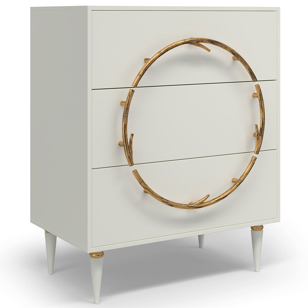 Комод Арт Колор matte Классик Голд с 3 ящиками Белый опал матовый