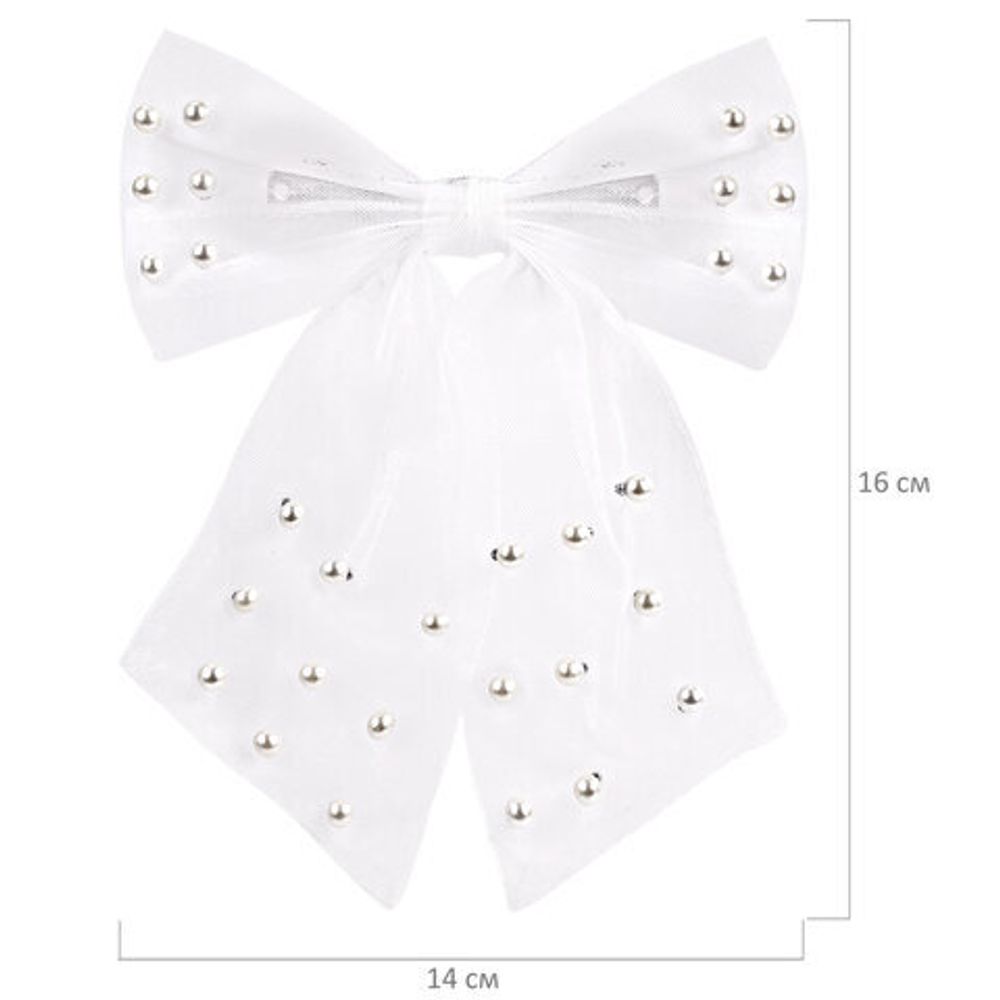 Заколка для волос 16х14 см, баретте с бантом и бусинами, белый, MONTE VITA, 457120