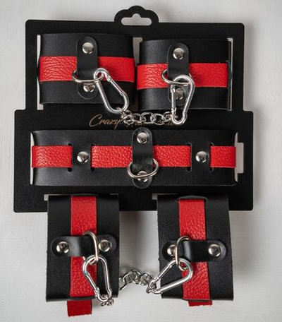 Черно-красный набор фиксаций: наручники, оковы и ошейник (Цвет: черный с красным)