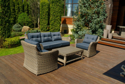 Набор из искусственного ротанга ВЕНЕЦИЯ: 3-х местный диван + 2 кресла + кофейный столик (цвет: коричневый)