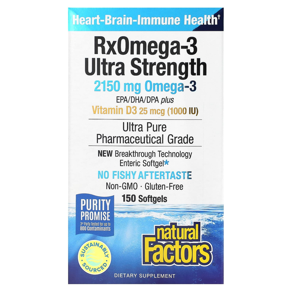Natural Factors, RxOmega-3 повышенной силы действия с витамином D3, 150 капсул