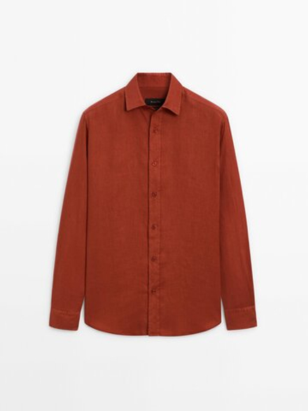 Massimo Dutti Рубашка классического кроя из 100% льна, красный