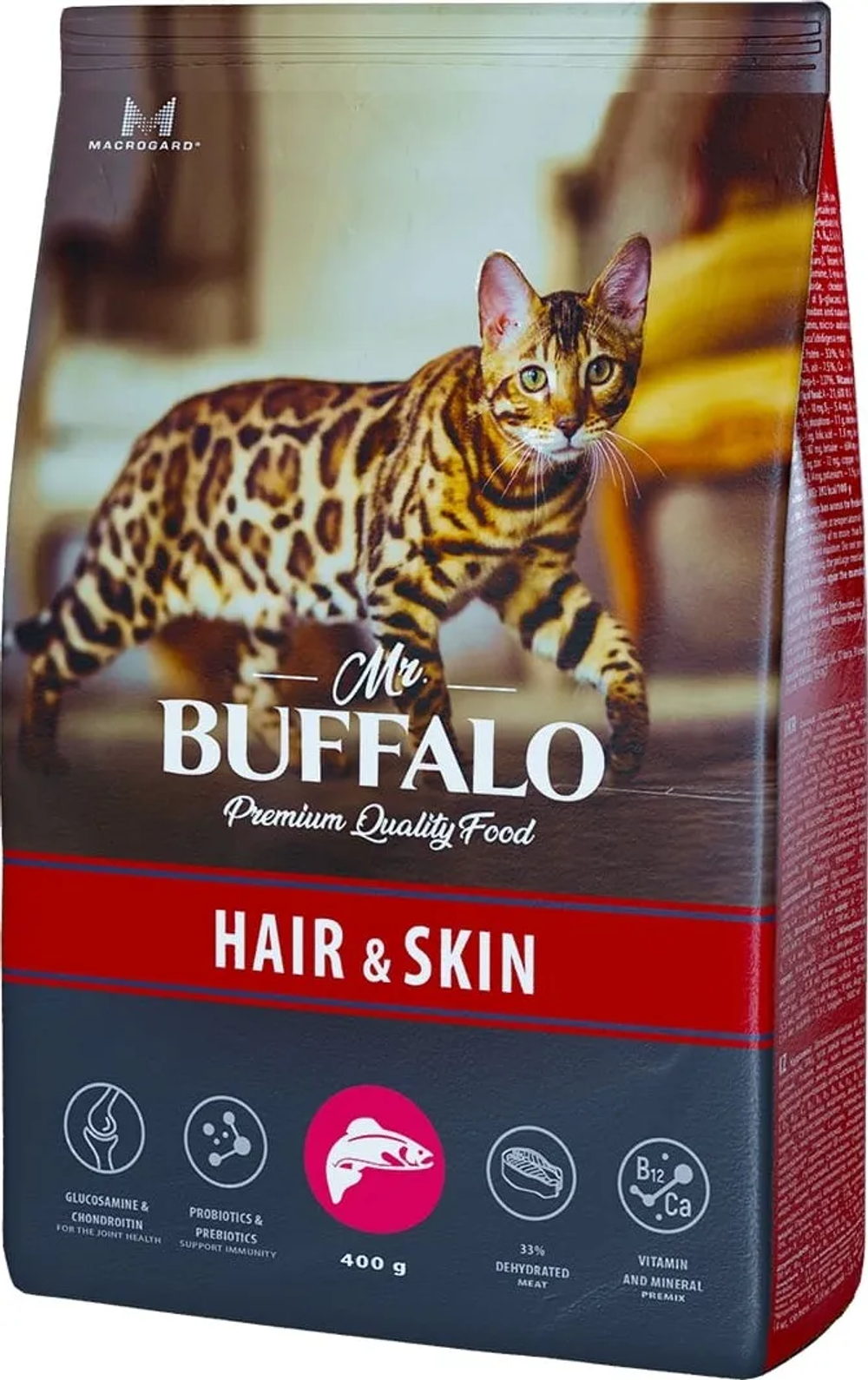Mr.Buffalo 400г Hair&Skin Сухой корм для взрослых кошек для шерсти и кожи Лосось