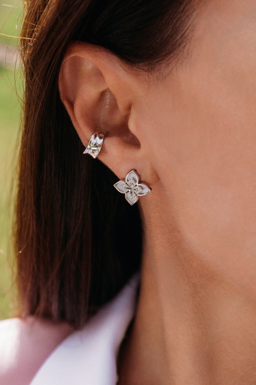 Серьги "TRUE FLOWERS" в серебре с фиантами и перламутром