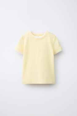 ZARA ФУТБОЛКА С ДВОЙНЫМ ВОРОТНИКОМ ИЗ МОДАЛА, ЖЕЛТЫЙ