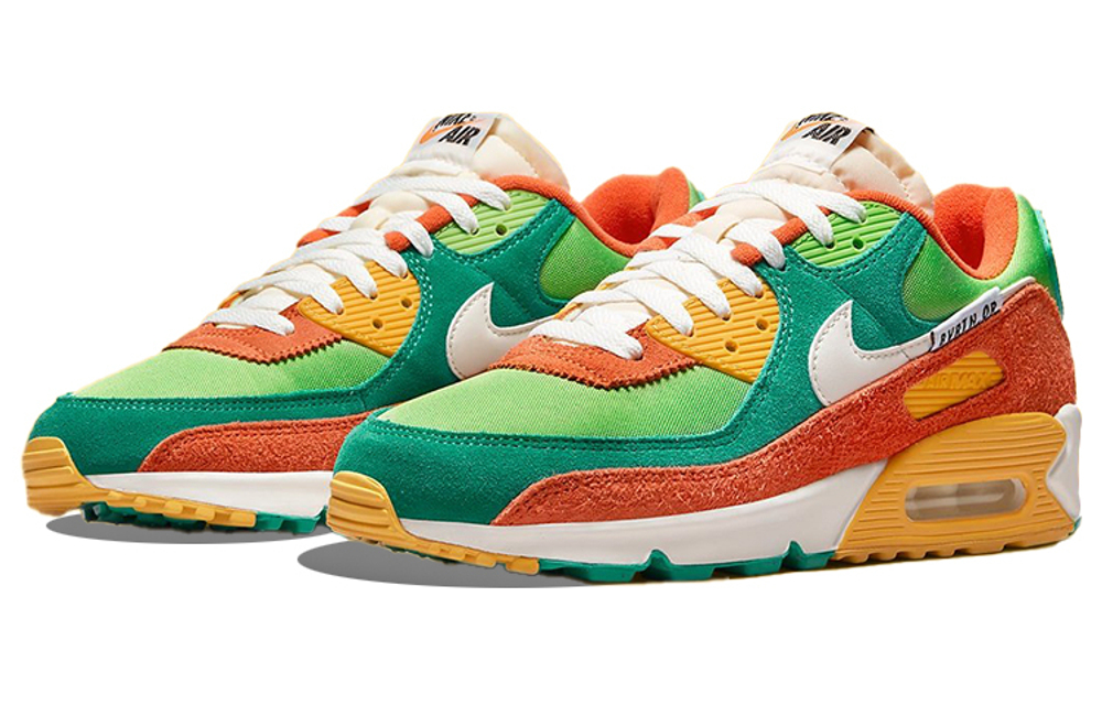 Nike Air Max 90 SE "Running Club" retro shock absorption, non-slip, wear-resistant, breathable, rebound, low-cut casual running shoes, men's green and orange stitching