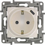 Розетка с заземлением с USB тип C со шторками 16А 250В 1500мА 7,5Вт белый ETIKA Legrand