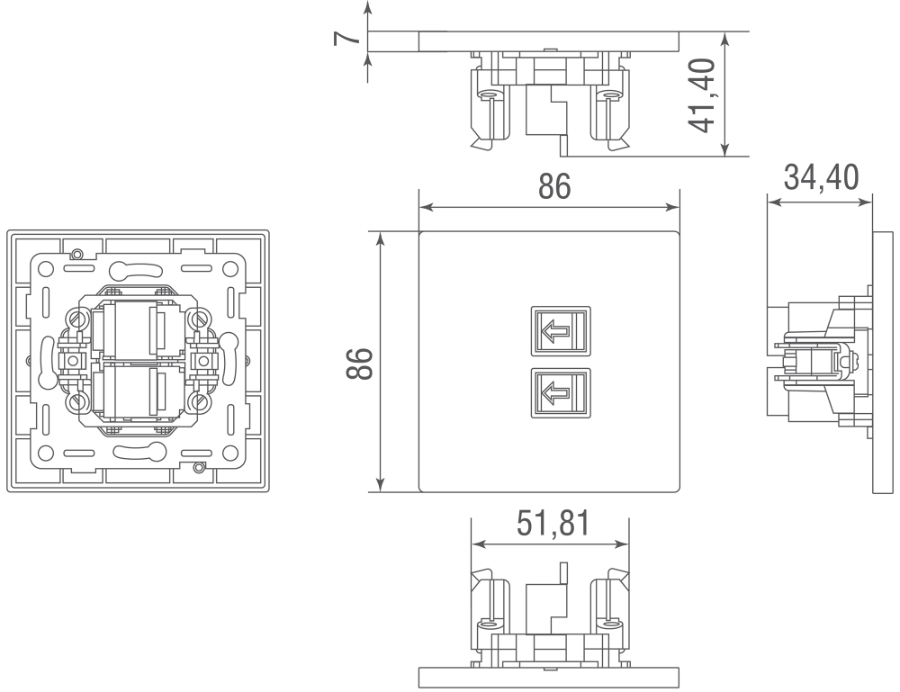 Компьютерная розетка RJ45 + RJ45 (двойная) cat.6/ClassE-8/8,  бронза,  серия N96