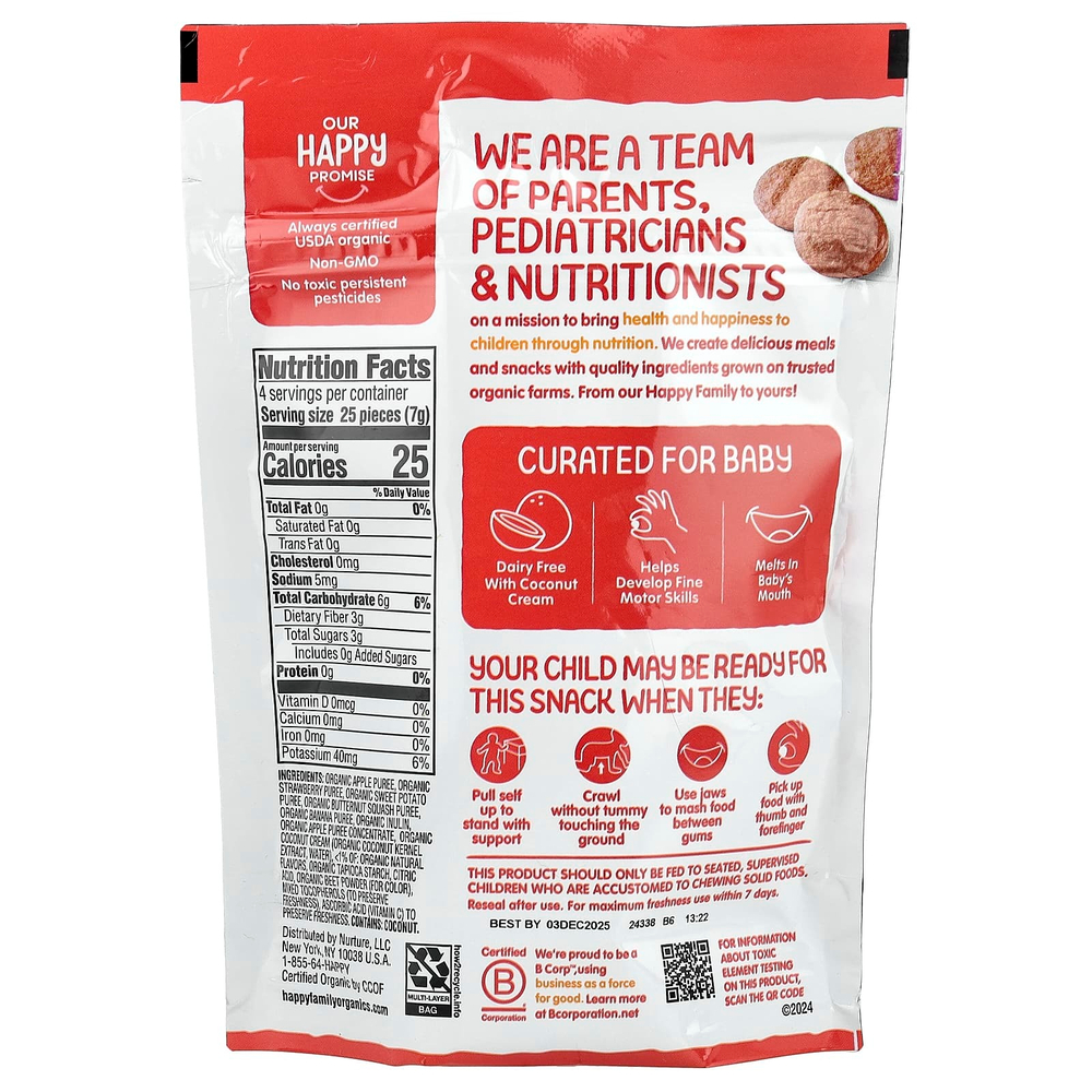 Happy Family Organics, Happy Baby, крем из органических фруктов и овощей, для крошек, клубника, мускатная тыква и банан, 28 г (1 унция)