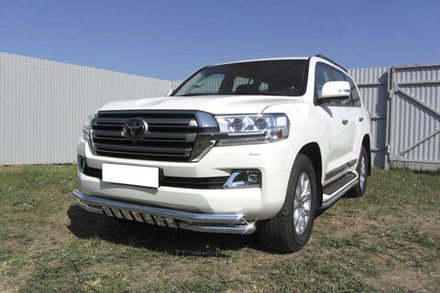 Защита переднего бампера (нержавейка) Toyota Land Cruiser 200 (2015-2021) d57+d57 с защитой картера