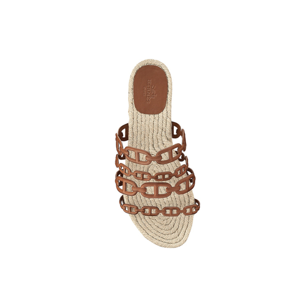 Hermes Ancone fashion and comfortable one-word slippers women's golden brown, H201147Z A3