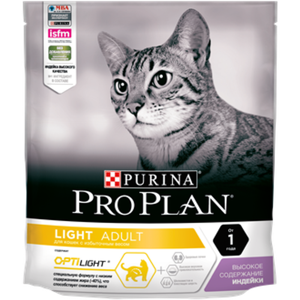 Purina Pro Plan Light Сухой корм для кошек низкокалорийный с индейкой, 400 г