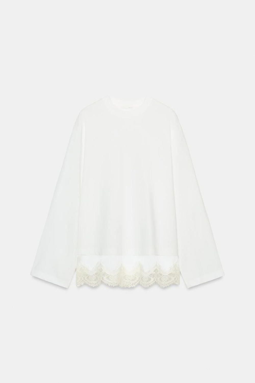 ZARA КОМБИНИРОВАННАЯ ФУТБОЛКА С КРУЖЕВОМ, БЕЛЫЙ