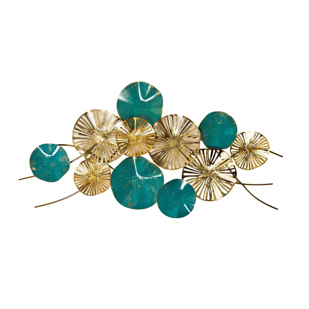 Арт10610_37SM-1111 Настенный декор Цветы золотисто-бирюз 132,7х69,2х10,8