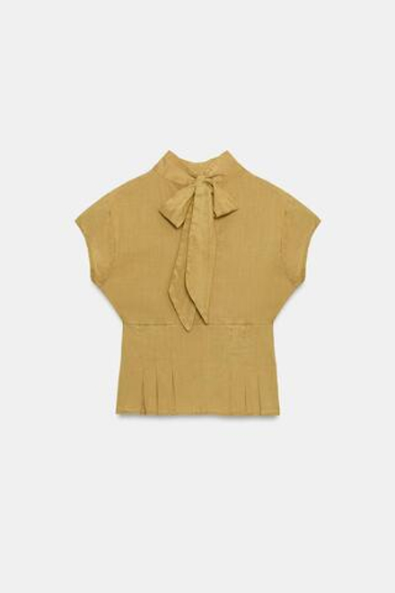 ZARA ТОП С ВЫРЕЗОМ И ЗАВЯЗКАМИ, КАРАМЕЛЬНЫЙ