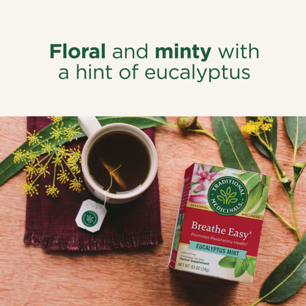 Traditional Medicinals, Breathe Easy, эвкалипт и мята, без кофеина, 16 чайных пакетиков в упаковке, 24 г (0,85 унции)