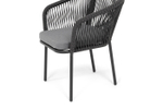 "Марсель" стул плетеный из роупа, каркас алюминий черный муар, роуп темно-серый круглый, ткань темно-серая 027