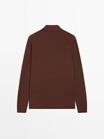 Massimo Dutti Поло с длинными рукавами и кнопками, бордо