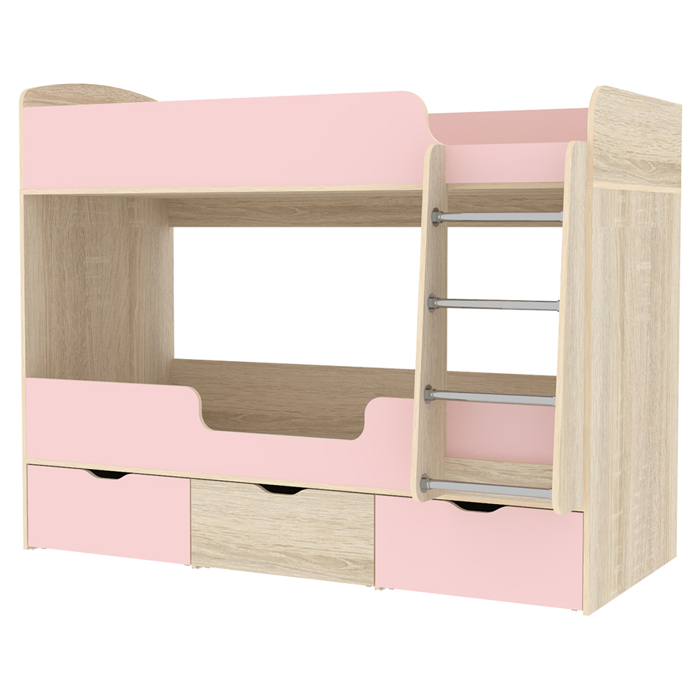 Кровать двухъярусная КарИВи Малыш Двойняшка 80х180 Дуб Сонома Розовый