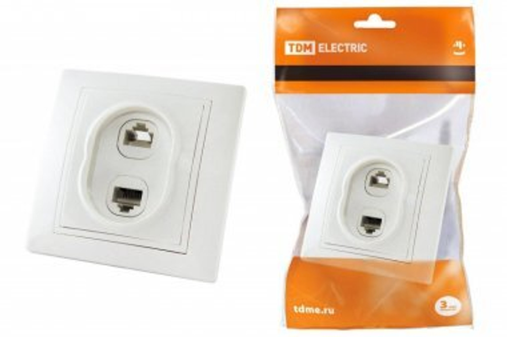 Розетка телефонная RJ11 + компьютерная RJ45 белая "Таймыр" TDM (ЕС) SQ1814-0023