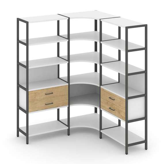 Shelf System Трехсекционный угловой стеллаж пятиярусный с ящиками SN.STMU-531 Белый/Тиквуд Светлый/М