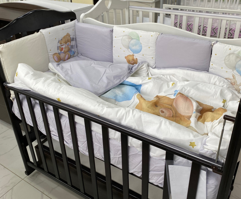 Комплект в кроватку 6-ти предметный (подушечки 17 предметов), "Плюшевый мишка" поплин