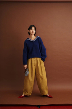 Брюки-бананы из плотной джинсы, Горчица