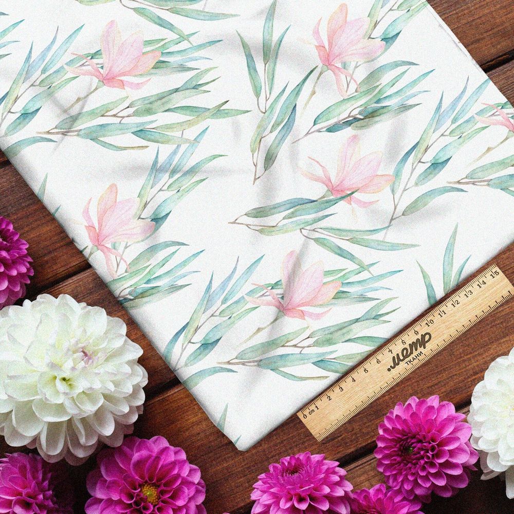 Ткань сатин драматический цветочный штрих