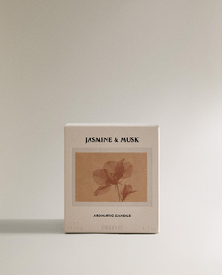 Zara Home Свеча ароматическая Jasmine & Musk 180 г, растительный воск, аромат цветочный древесный, Розовый