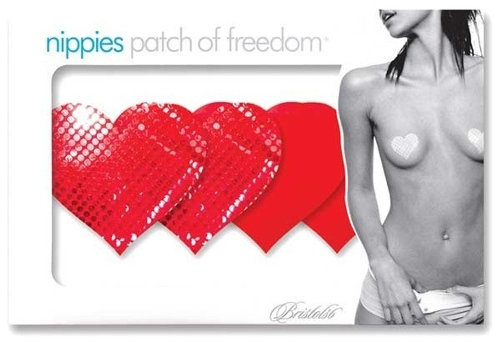 Комплект из 1 пары красных пэстис-сердечек с блестками и 1 пары красных пэстис-сердечек с гладкой поверхностью