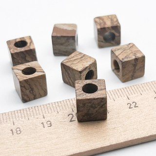 "Яшма пейзажная" куб, бусина, размер 10 мм, отверстие 5 мм, цена за 1 шт