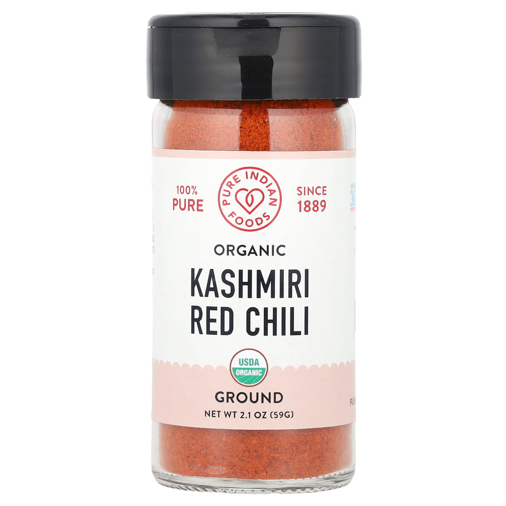 Pure Indian Foods, органический кашмирский красный чили, молотый, 59 г (2,1 унции)