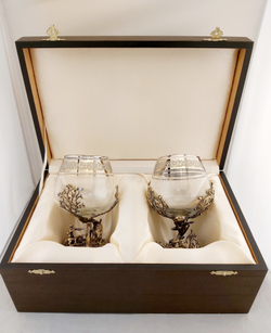 Набор из 2-х бокалов для коньяка "Охота на глухаря" и "Охота на лося" (подарочный футляр)