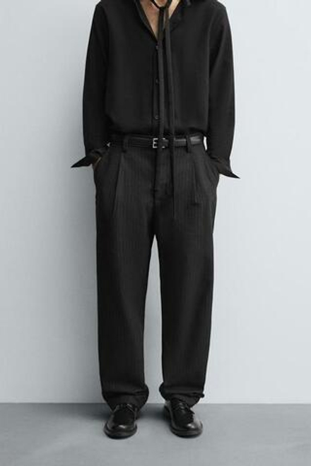 ZARA БРЮКИ ЧИНОС В ПОЛОСКУ ИЗ РЕЛЬЕФНОЙ ТКАНИ, СИНИЙ