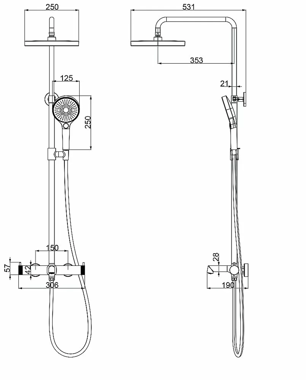 Душевая система Vincea Rim VSFS-2RM1GM вороненая сталь