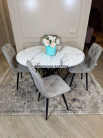 Круглый раздвижной стол "Лофт", белый мрамор и стулья "Ральф" серые