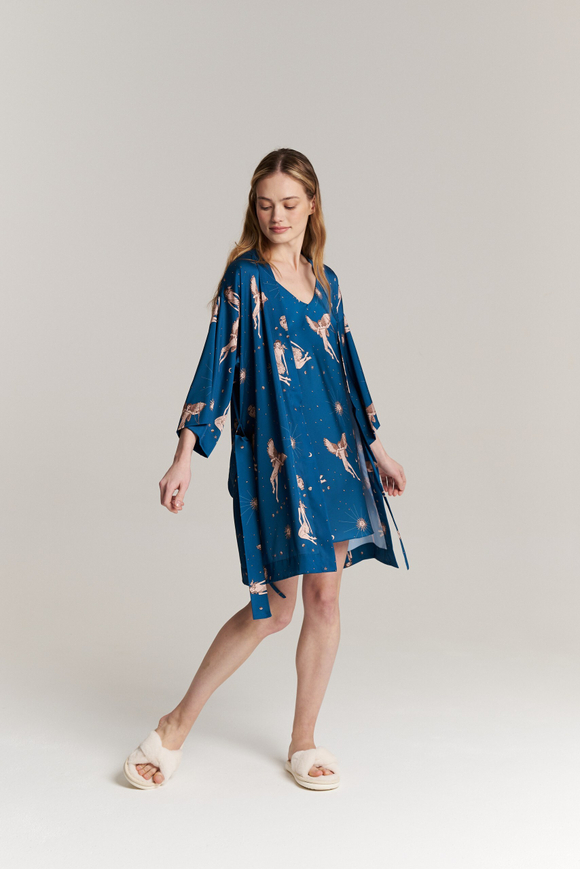 Шелковый халат мини - греческий завтрак