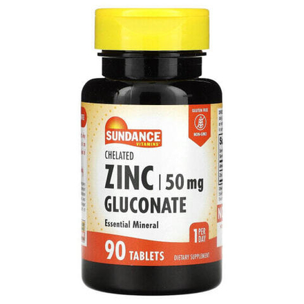 Цинк Sundance Vitamins, хелатный глюконат цинка, 50 мг, 90 таблеток