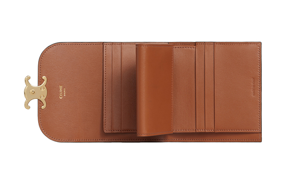 CELINE Triomphe Triumph Gate Canvas Wallet Small Women"s Tawny