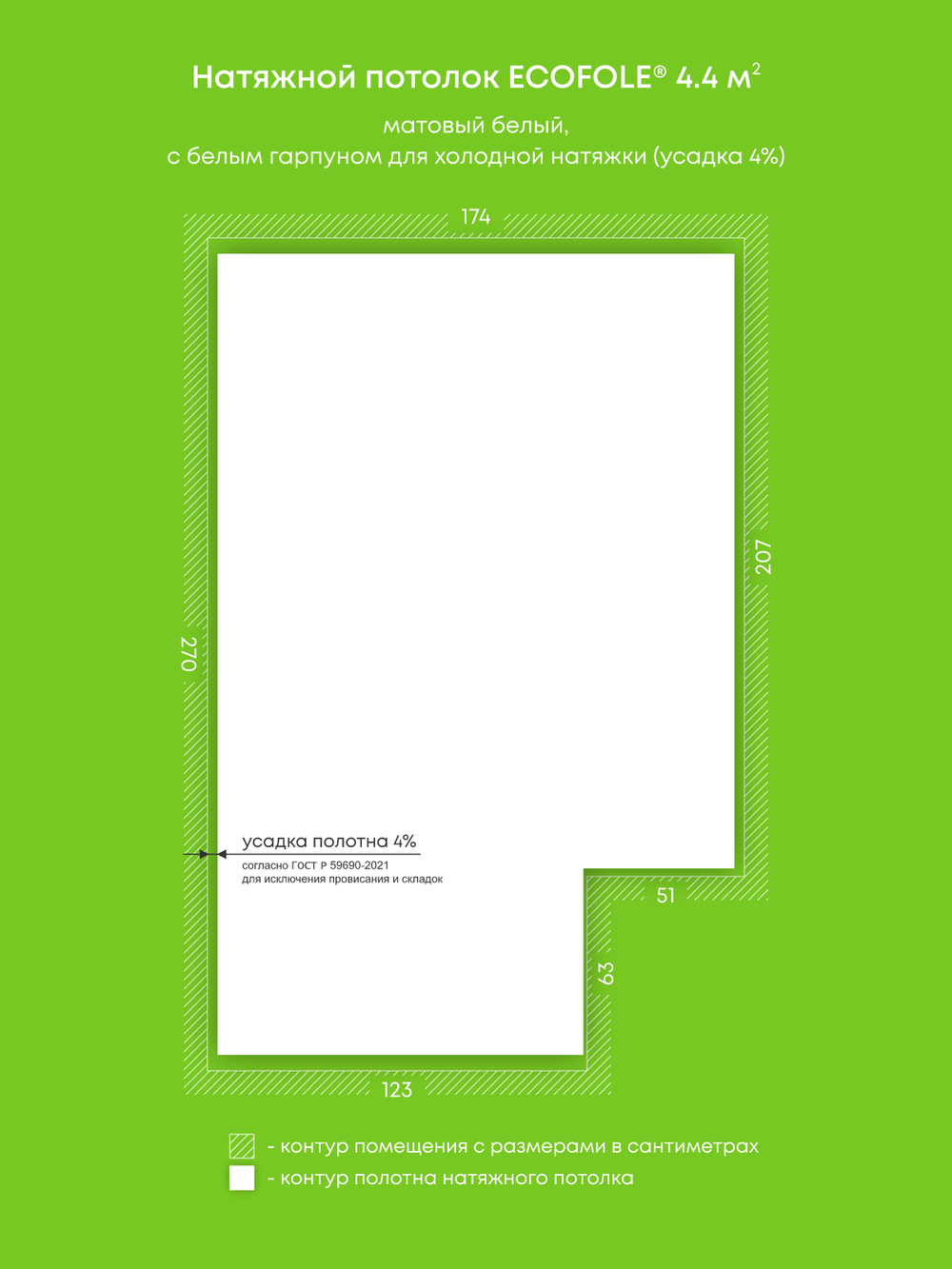Матовый натяжной потолок 4.4 м2
