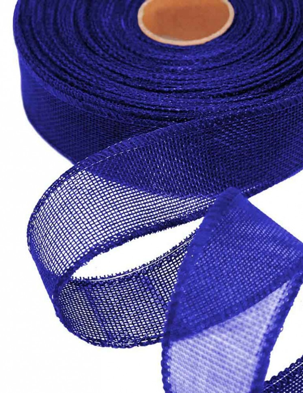 Лента Льняная 4см х 28м с проволокой (Синий)