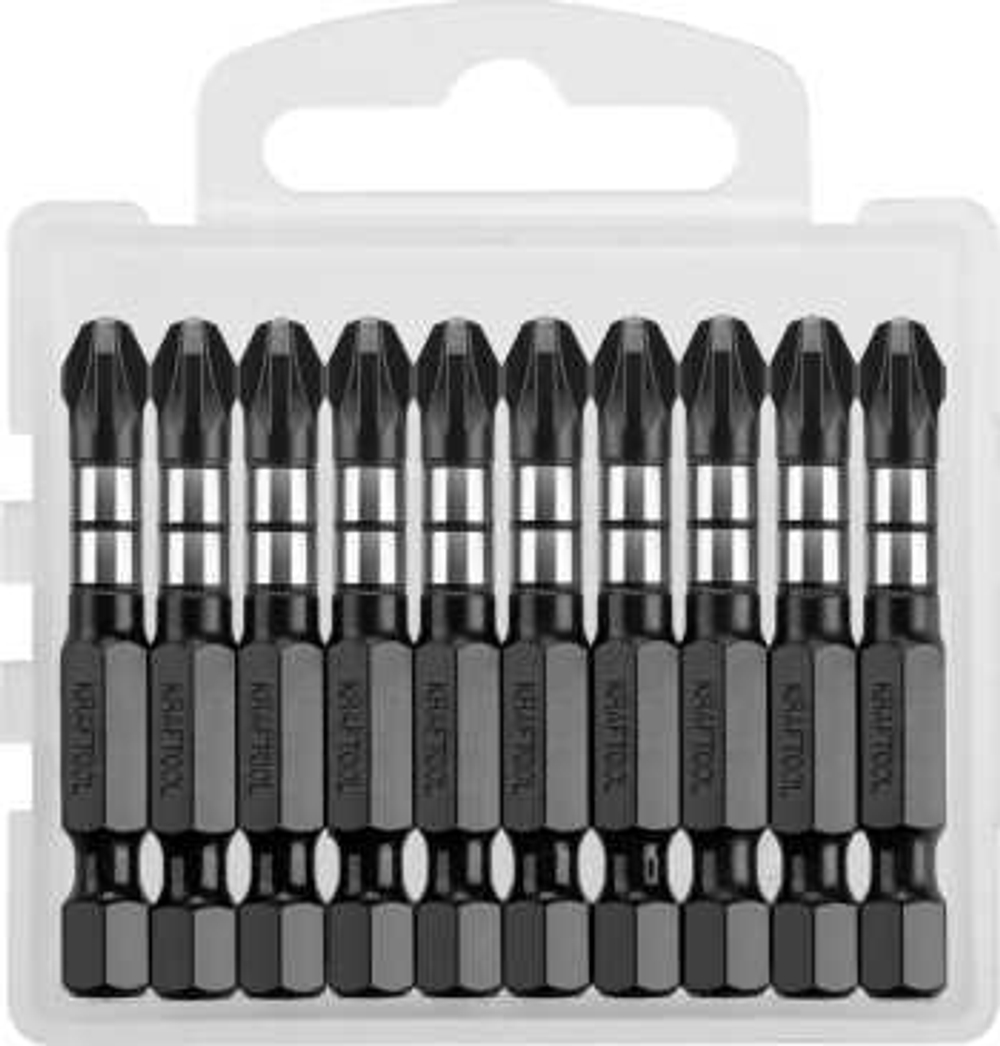 Биты, тип хвостовика E 1/4, PZ3, 50мм, 10шт, в пластиковом боксе, KRAFTOOL Impact Pro, Pozidriv, 26193-3-50-S10