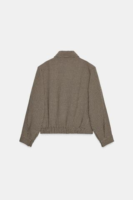 ZARA БОМБЕР В ГУСИНУЮ ЛАПКУ С ПОДПЛЕЧНИКАМИ, ЧЕРНЫЙ/КОРИЧНЕВЫЙ