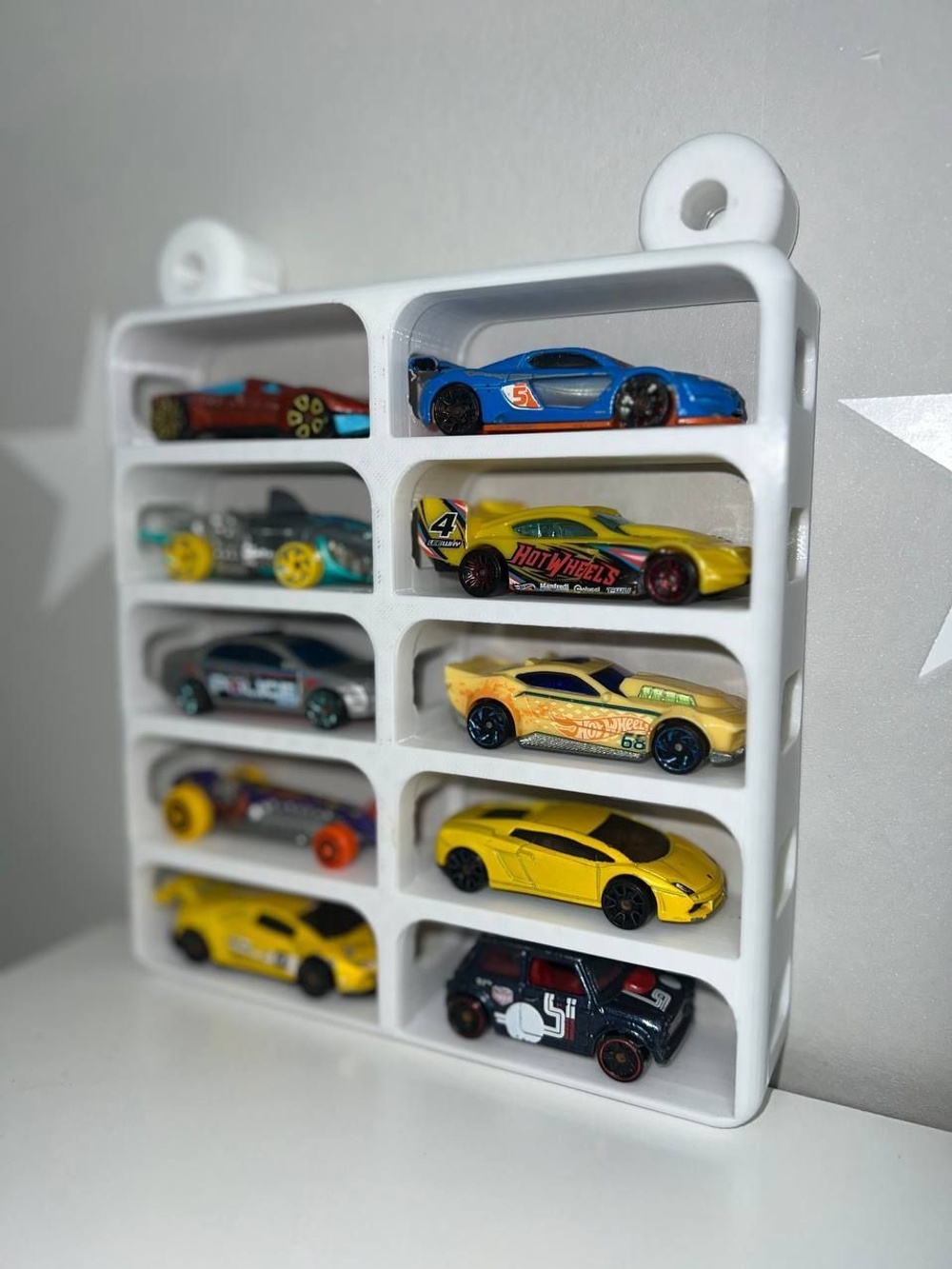 Полка для машинок Hot Wheels 10 шт, крепление на стену для hot wheels 10 шт белый