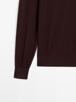 Massimo Dutti Трикотажный свитер из смесовой шерсти с высоким воротником, бордо