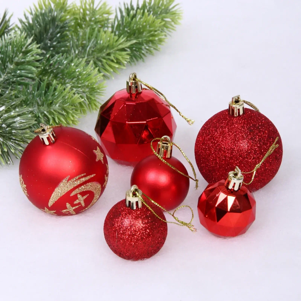 Набор шаров «Winter shine» 6 см + 4 см (24 предмета), Красный