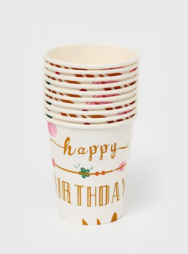 Стаканы бумажные "Happy birthday", природный принт, 10 шт.